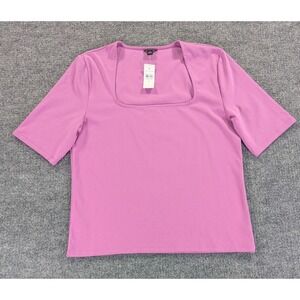 NEW! Ann Taylor Angled Square Neck Top Women's Size XL Pink Soft Stretch